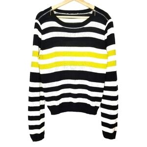VTG F21 Striped Shoulder Zip Sweater Women's Medium Yellow‎ Black White Knit Mod